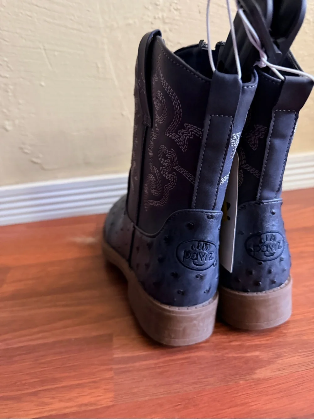 PAWZ Kids Black Western Cowboy Boots with Embossed Stitching
